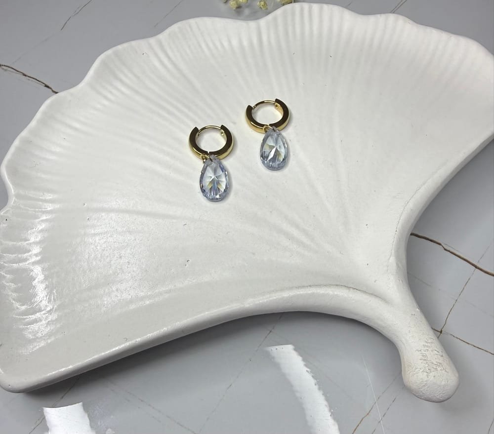 Aretes Argollas Cristal Dorado en acero inoxidable