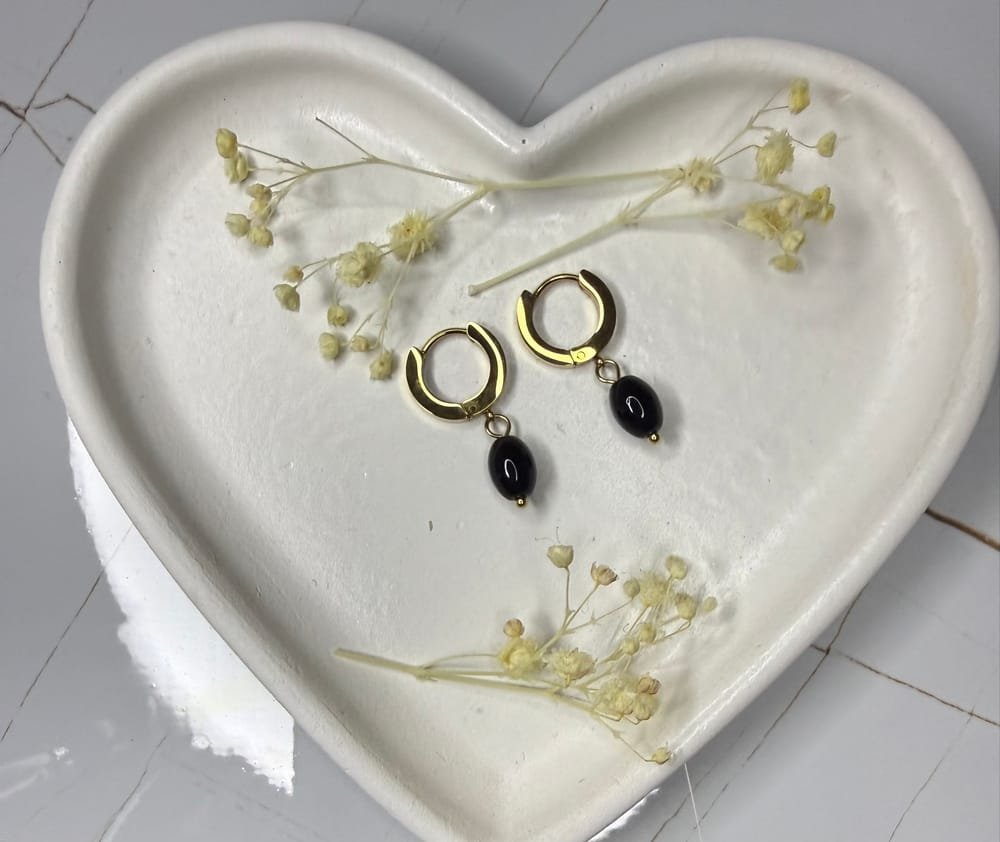 Aretes Argollas Ónix Minimalistas en acero inoxidable