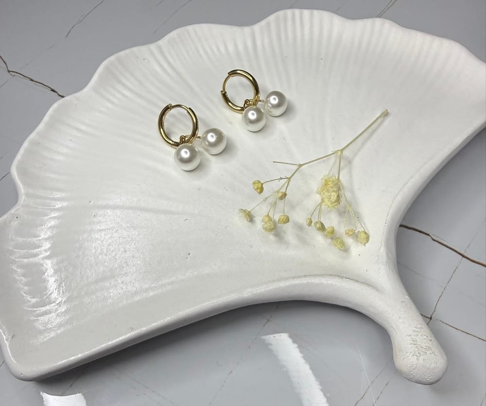 Aretes Argollas Perlas Dorado en acero inoxidable