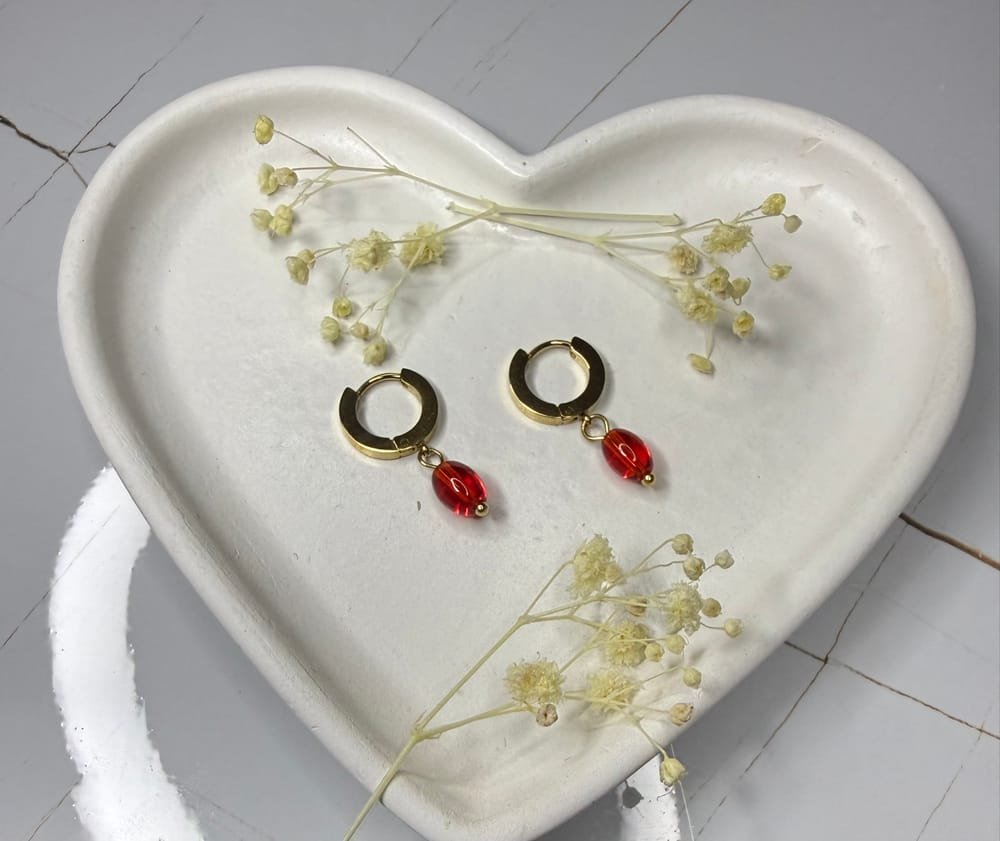 Aretes Argollas Rubí Minimalistas en acero inoxidable