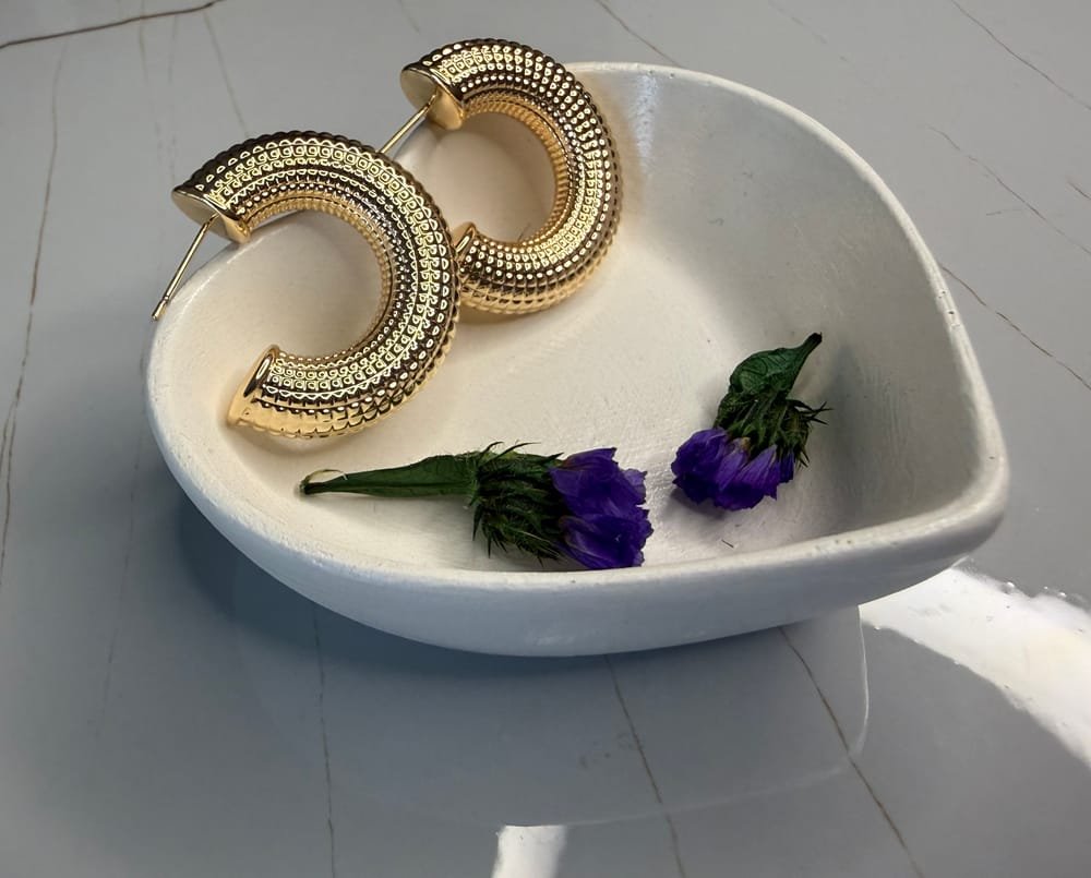 Aretes Argollas Textura Dorado en acero inoxidable