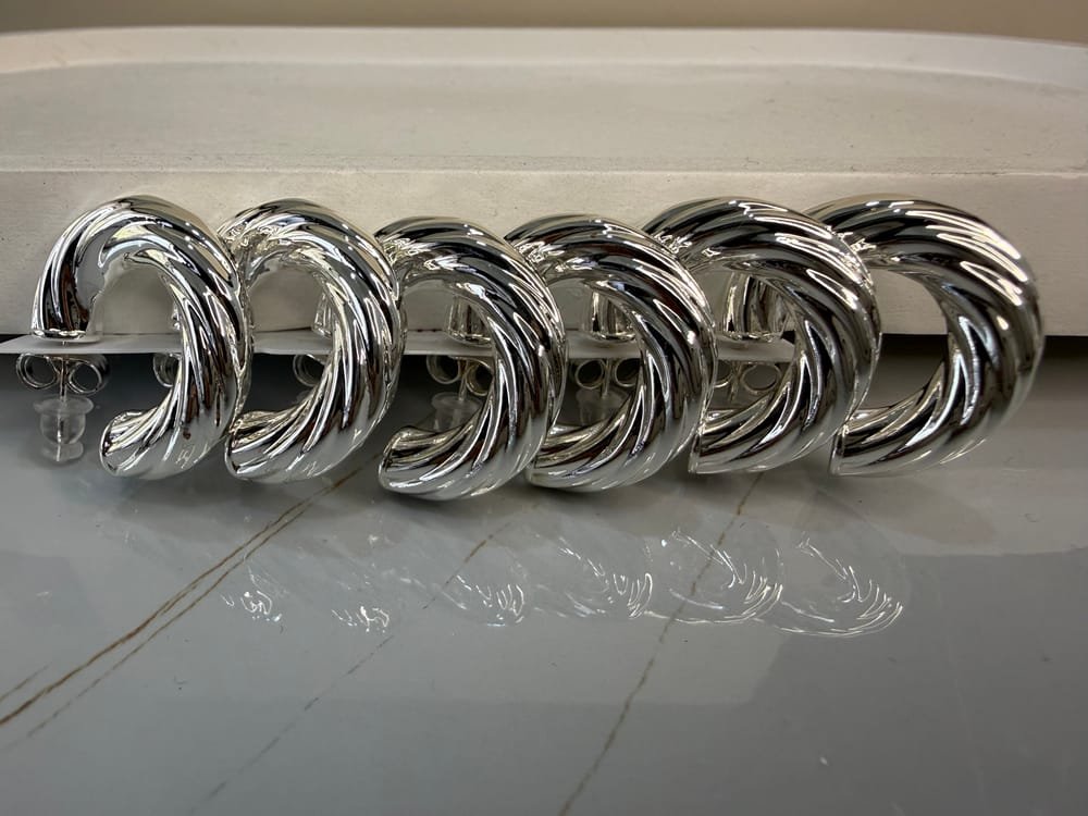 Aretes Argollas Torzales Plata en acero inoxidable