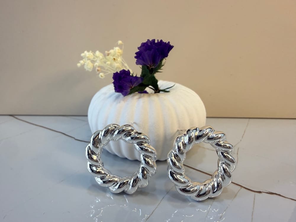 Aretes Argollas Trenzadas Plateadas en acero inoxidable