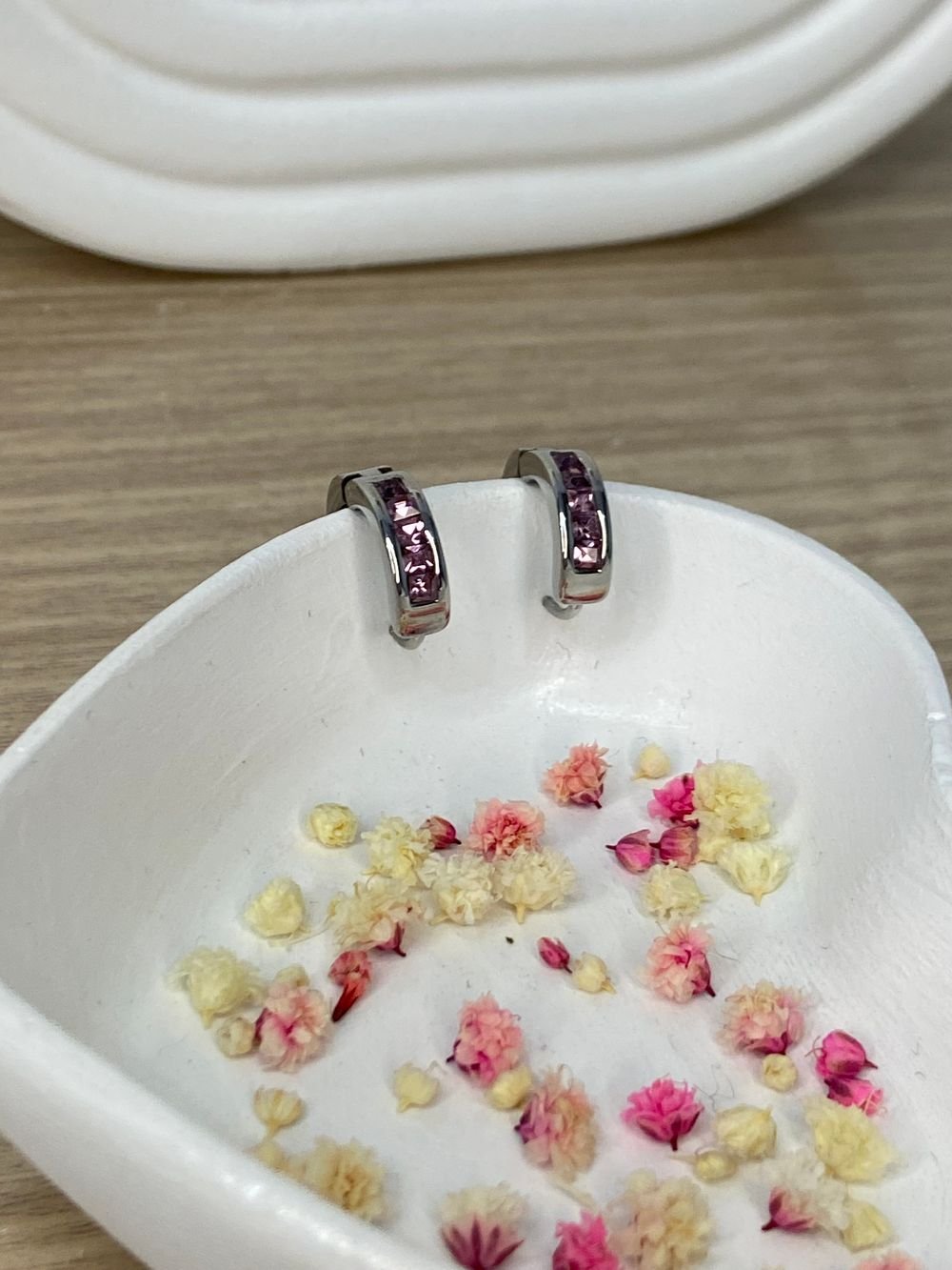 Aretes Aros Cristal Lila en acero inoxidable
