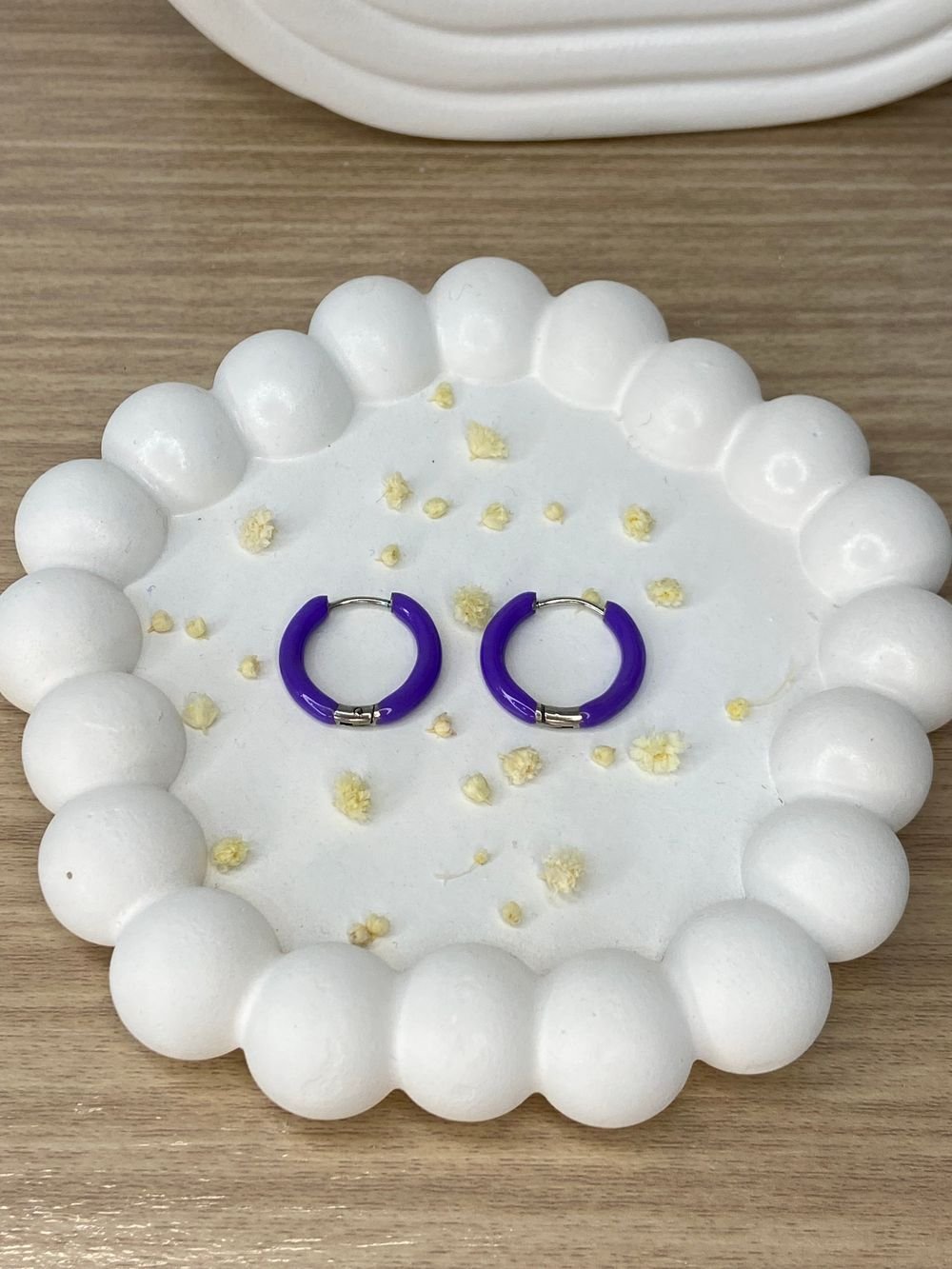 Aretes Aros Esmalte Morado en acero inoxidable