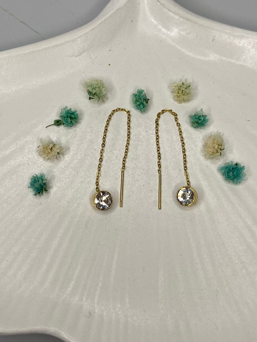 Aretes Cadena Cristal Dorado en acero inoxidable