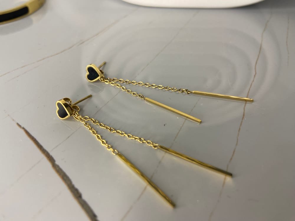 Aretes Corazón y Barras Dorado en acero inoxidable
