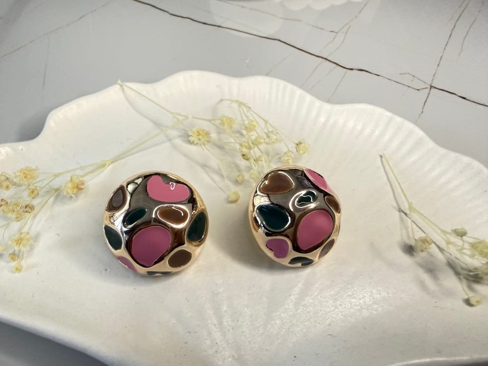 Aretes Esferas Esmaltadas Dorado en acero inoxidable
