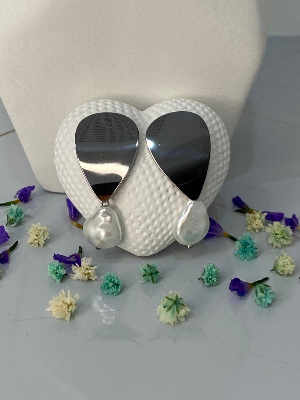 Aretes Gota Perla Barroca en acero inoxidable