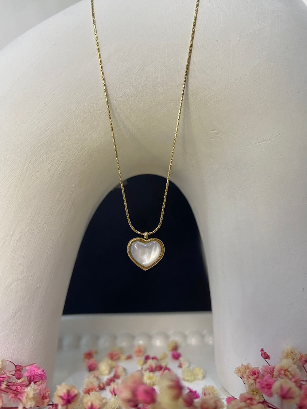 Cadena Corazón Nácar en acero inoxidable