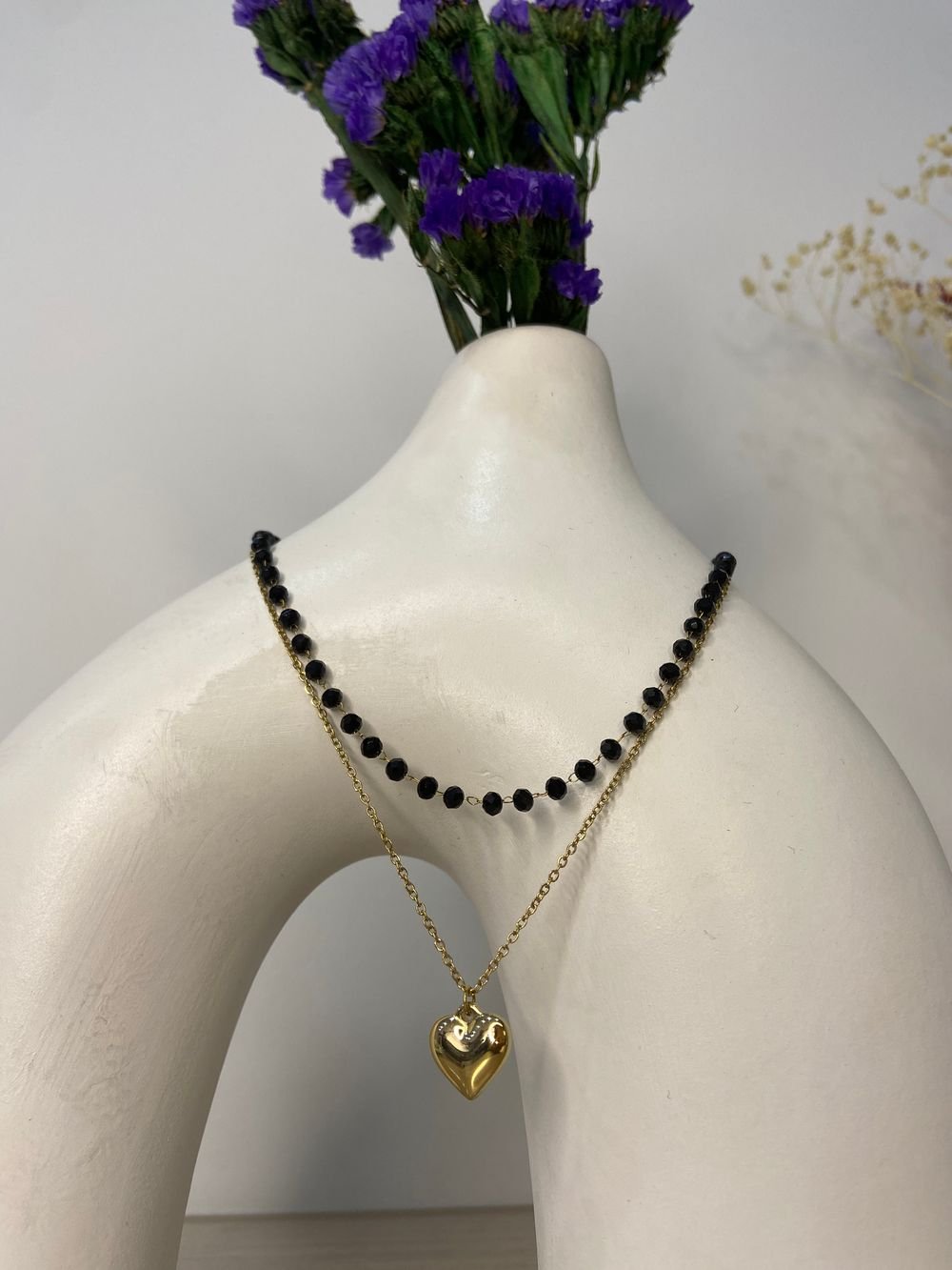 Collar Dúo Onyx Dorado en acero inoxidable