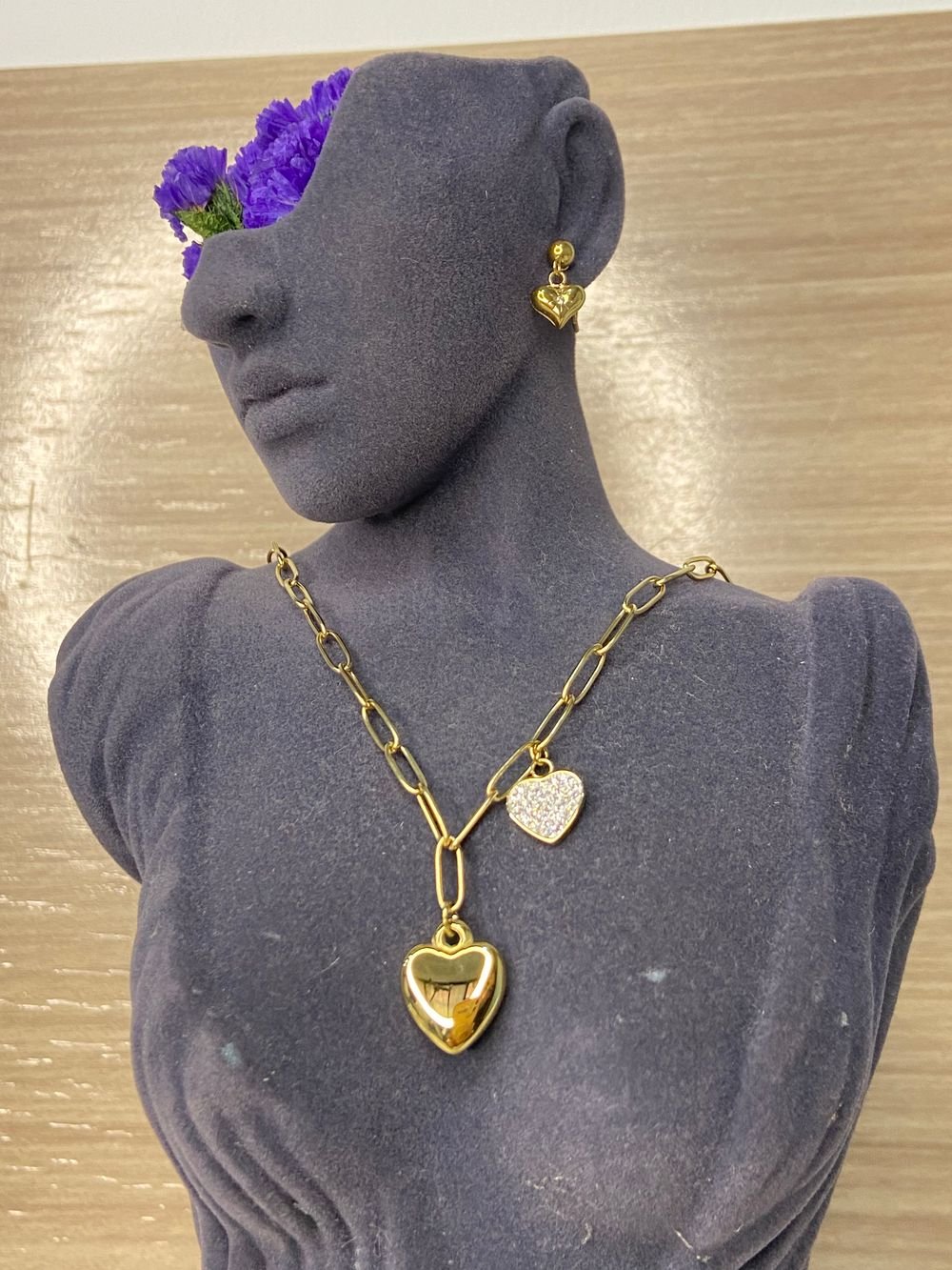 Collar Eslabones Corazones Brillantes en acero inoxidable
