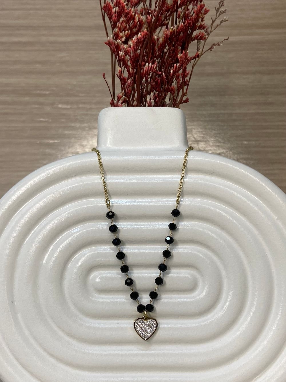 Cadena Onyx Corazón Resplandeciente en acero inoxidable