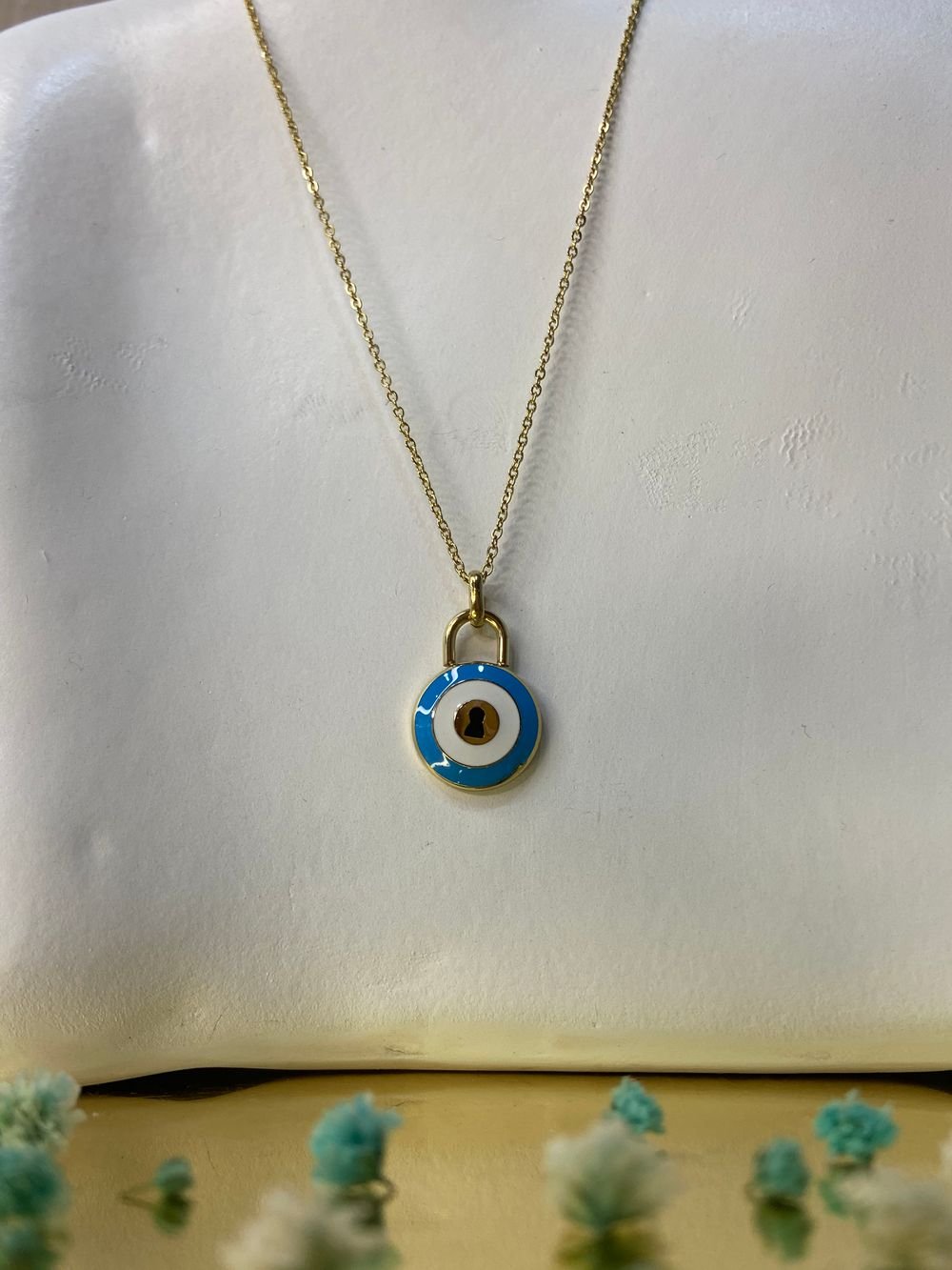 Collar Candado Ojo Turquesa en acero inoxidable