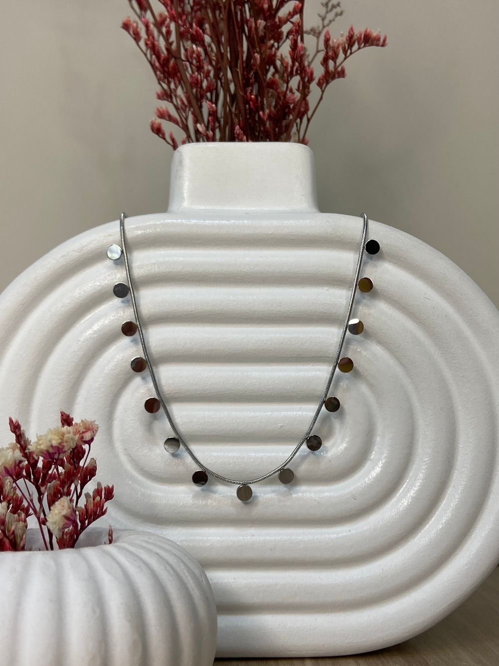 Collar Discos Minimalista Plateado en acero inoxidable