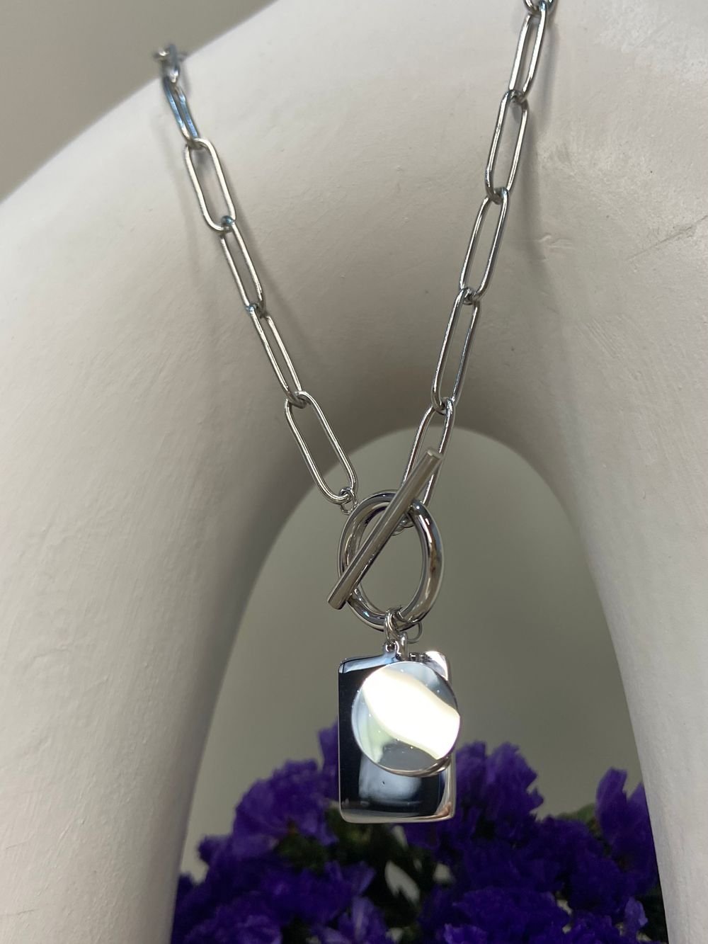 Collar Eslabones Dijes Plateado en acero inoxidable