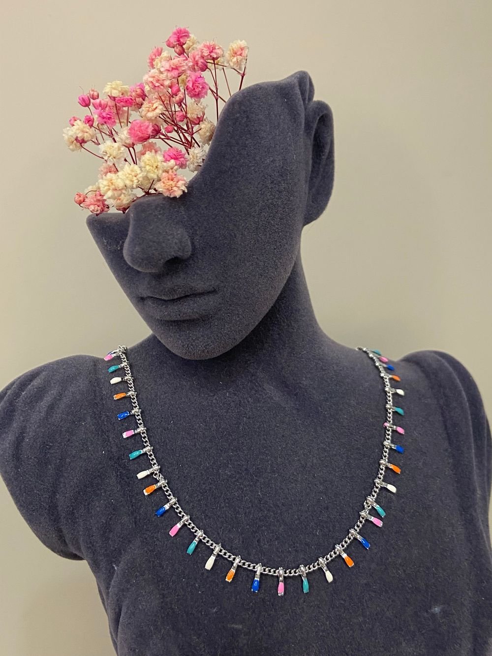 Collar Eslabones Gotas Multicolor en acero inoxidable