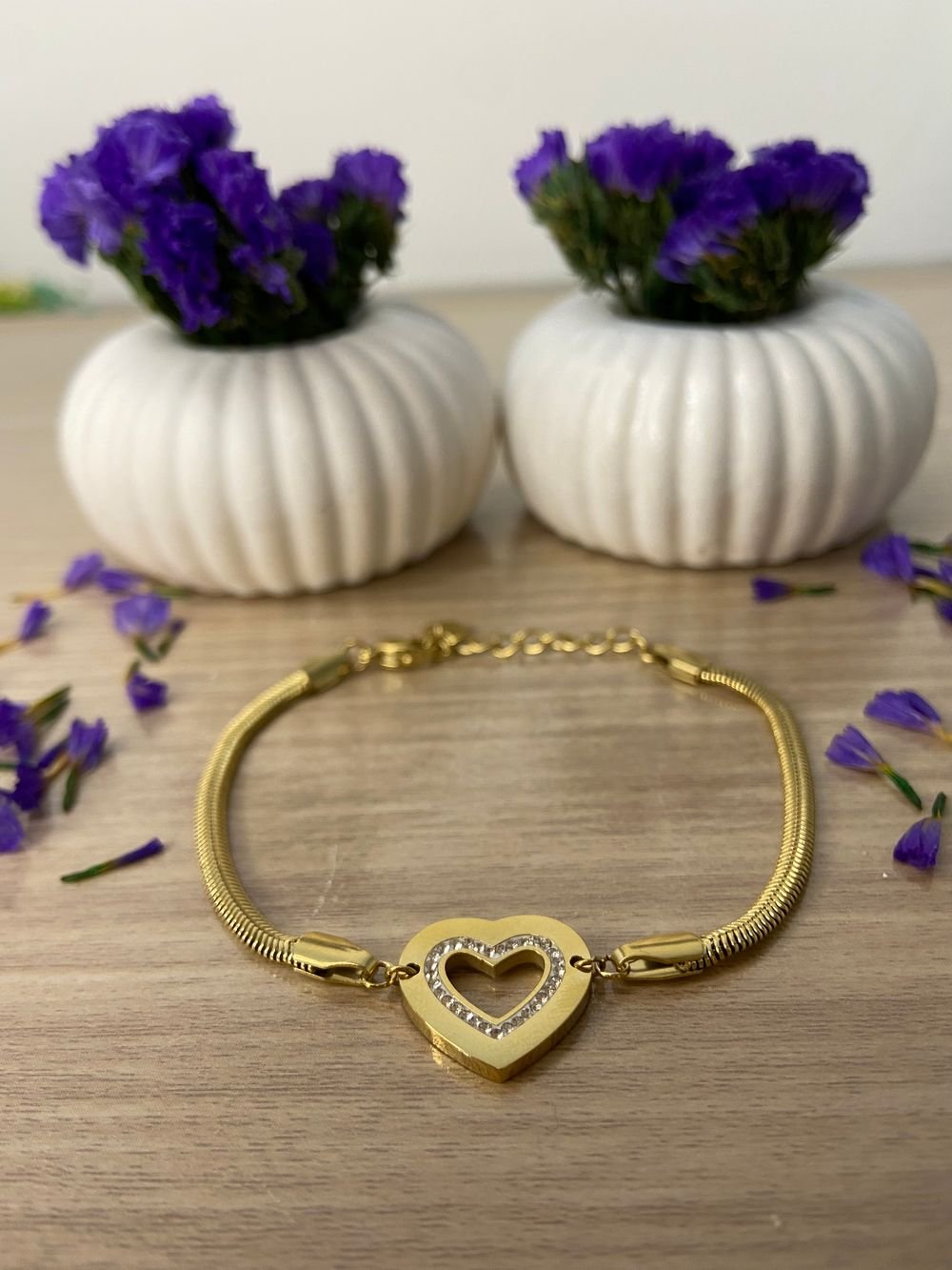 Pulsera Corazón Circones Dorado en acero inoxidable
