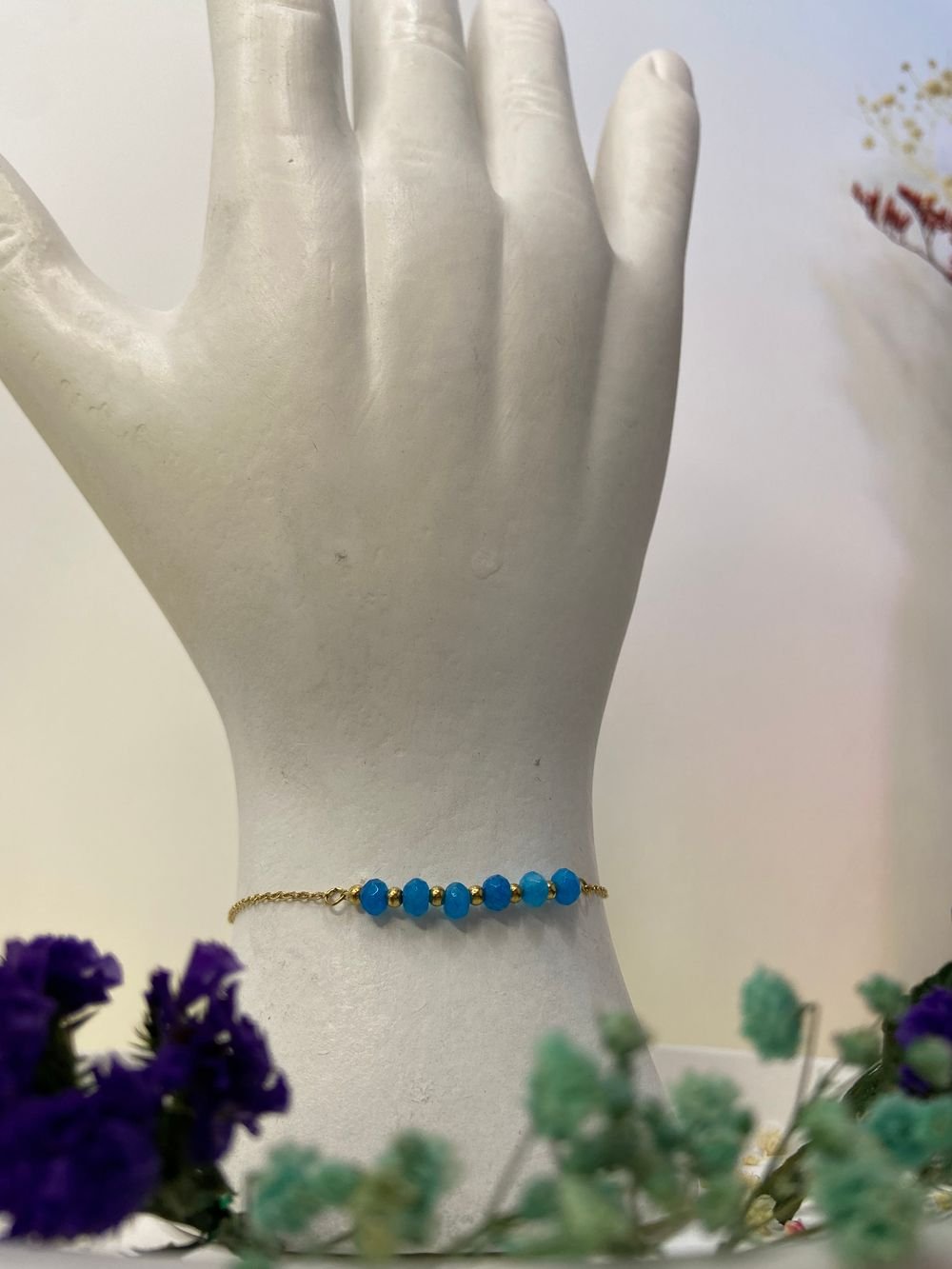 Pulsera Cristales Azul Dorado en acero inoxidable