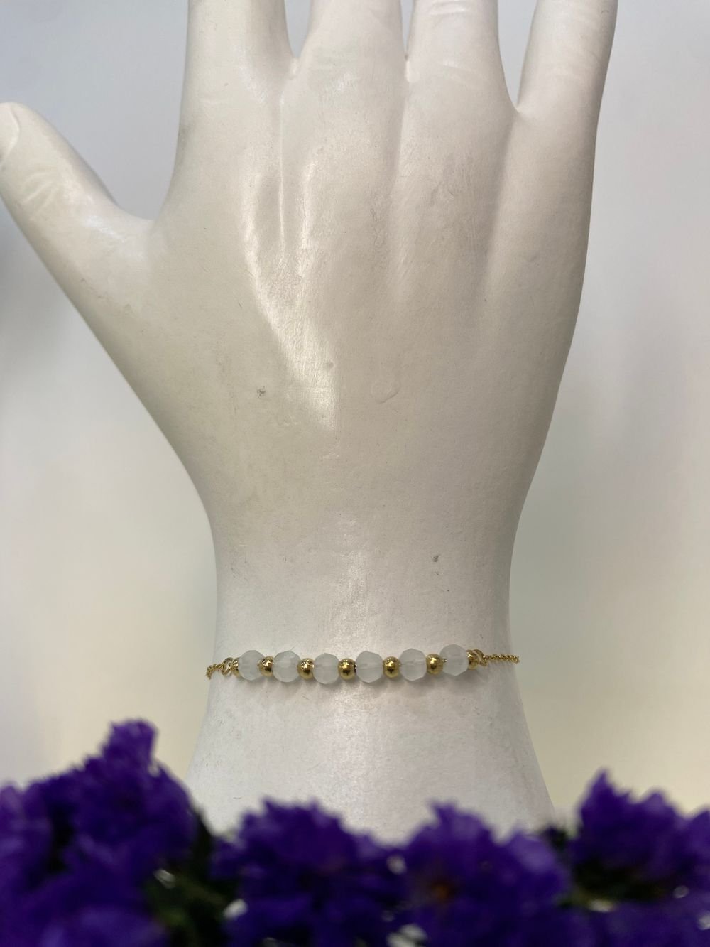 Pulsera Cristales Blancos Dorado en acero inoxidable