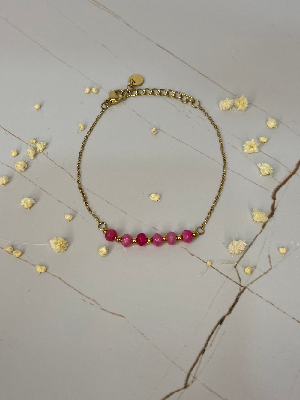 Pulsera Cristales Rosa Dorado en acero inoxidable