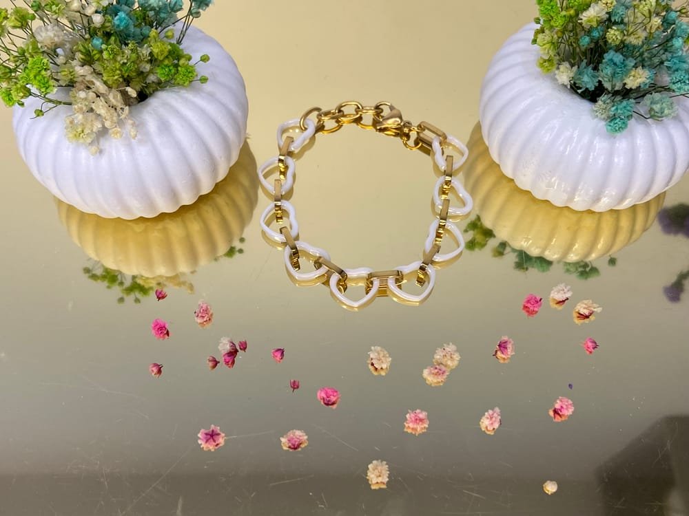 Pulsera Eslabones Corazón Blanco en acero inoxidable