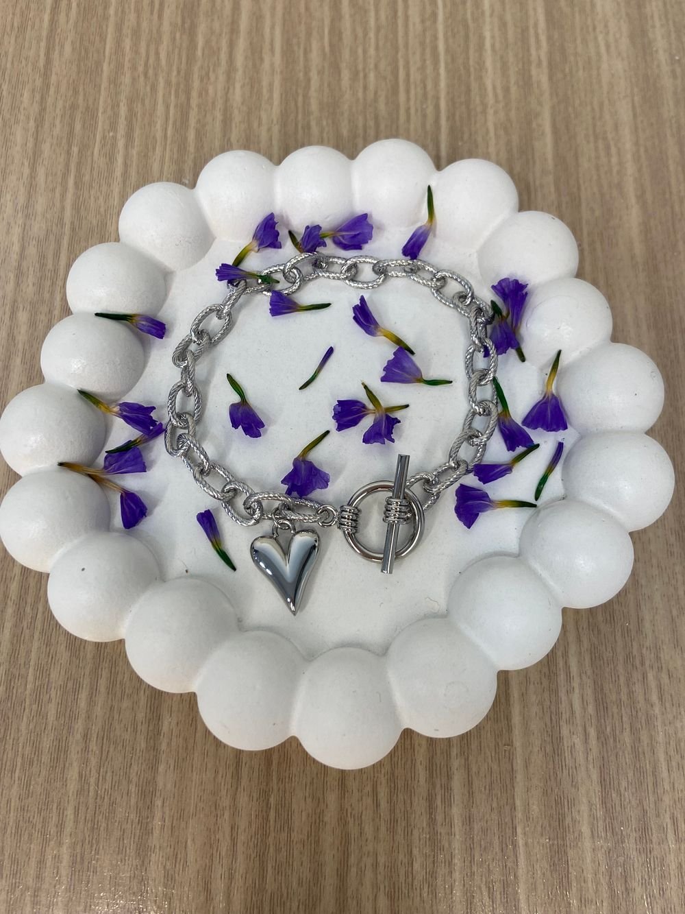 Pulsera Eslabones Corazón Plateada en acero inoxidable