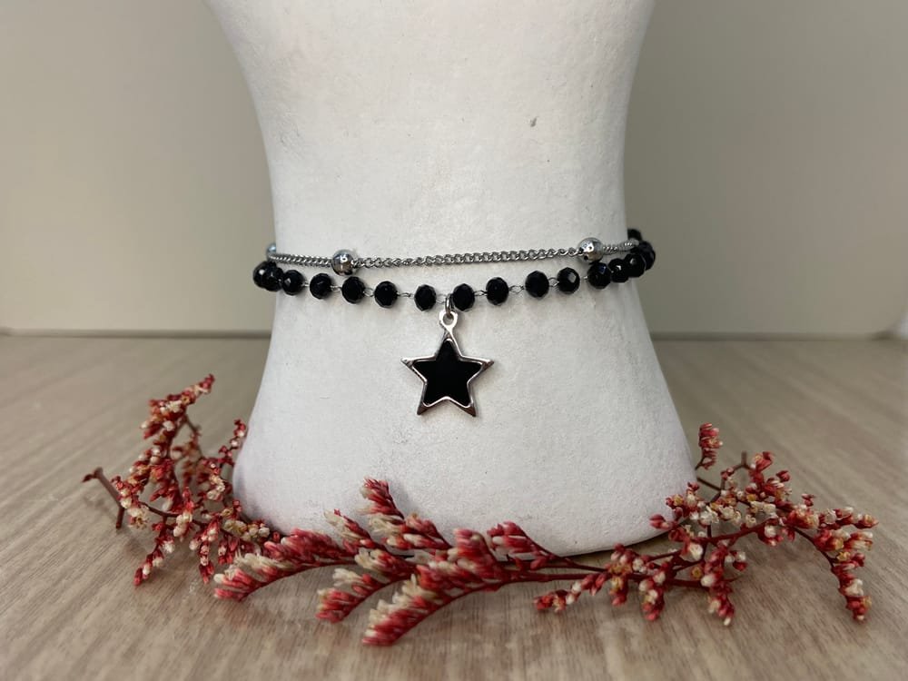 Pulsera Estrella Doble Plateada en acero inoxidable