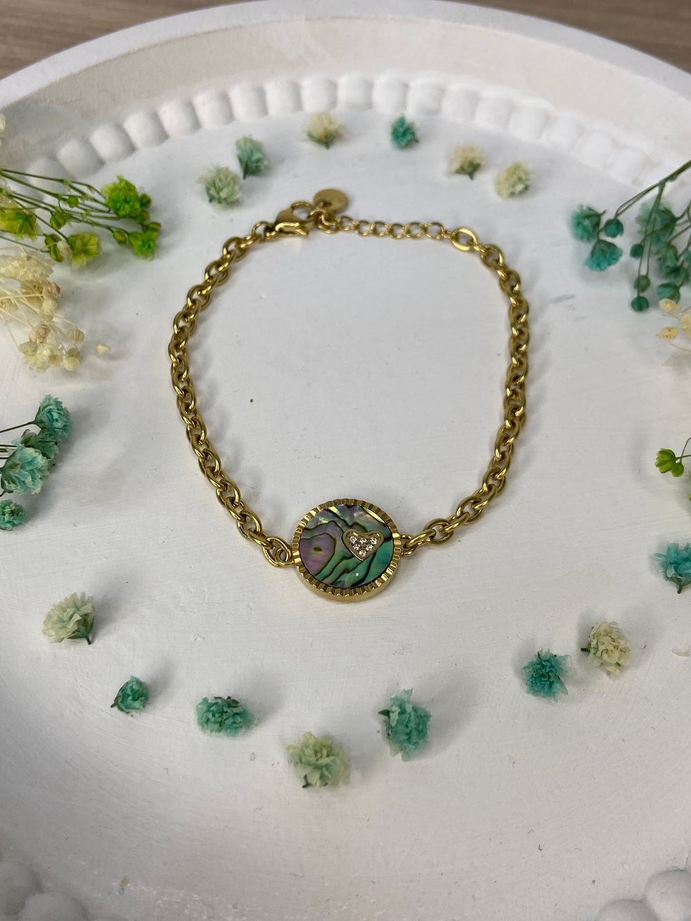 Pulsera Medallón Abalone Dorado en acero inoxidable