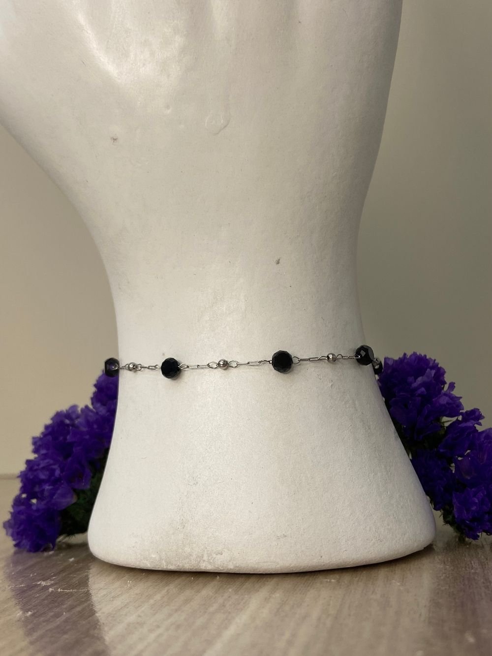 Pulsera Rosario Onix Plateada en acero inoxidable